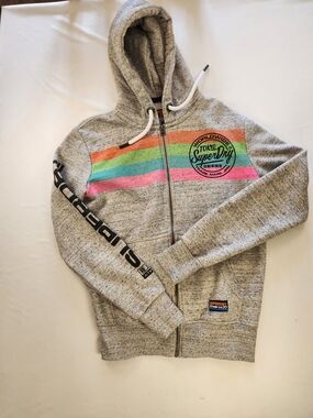 Superdry Men's Grey Zip-Up Hoodie with Color Block Stripes